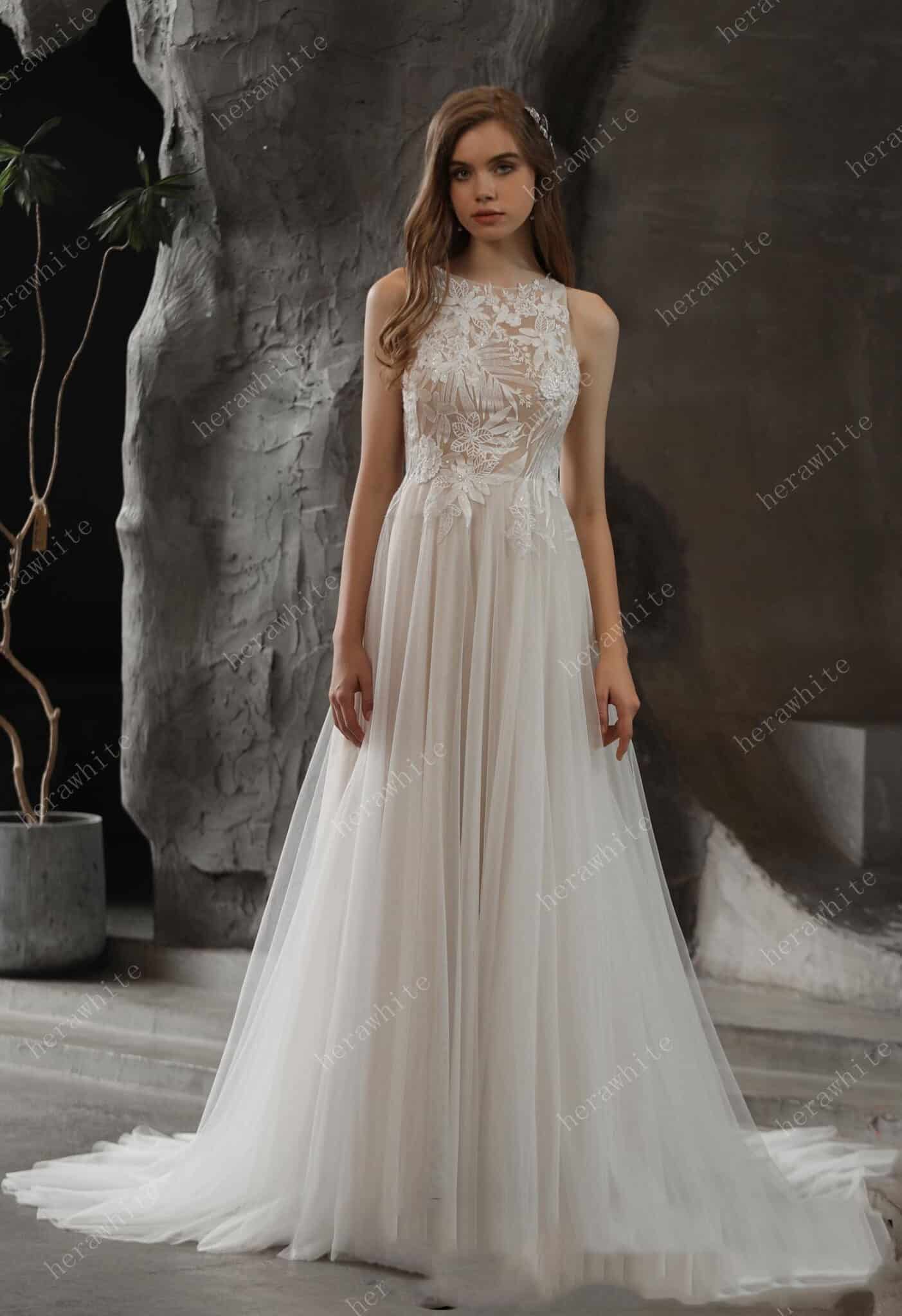 NumberSea Blush Pink A-line Off Shoulder Long Sleeves Wedding Dress, Bridal Gown, MW959